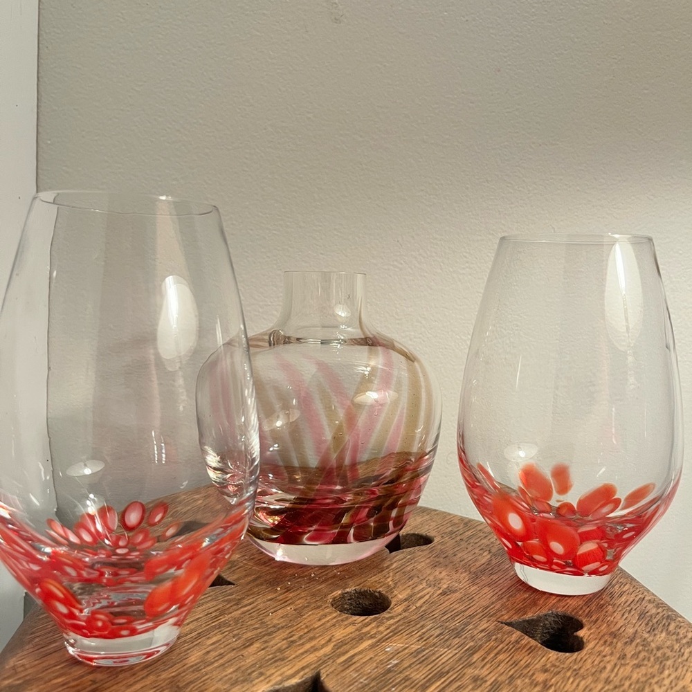 Elegant Red and Clear Glass Vase Set
